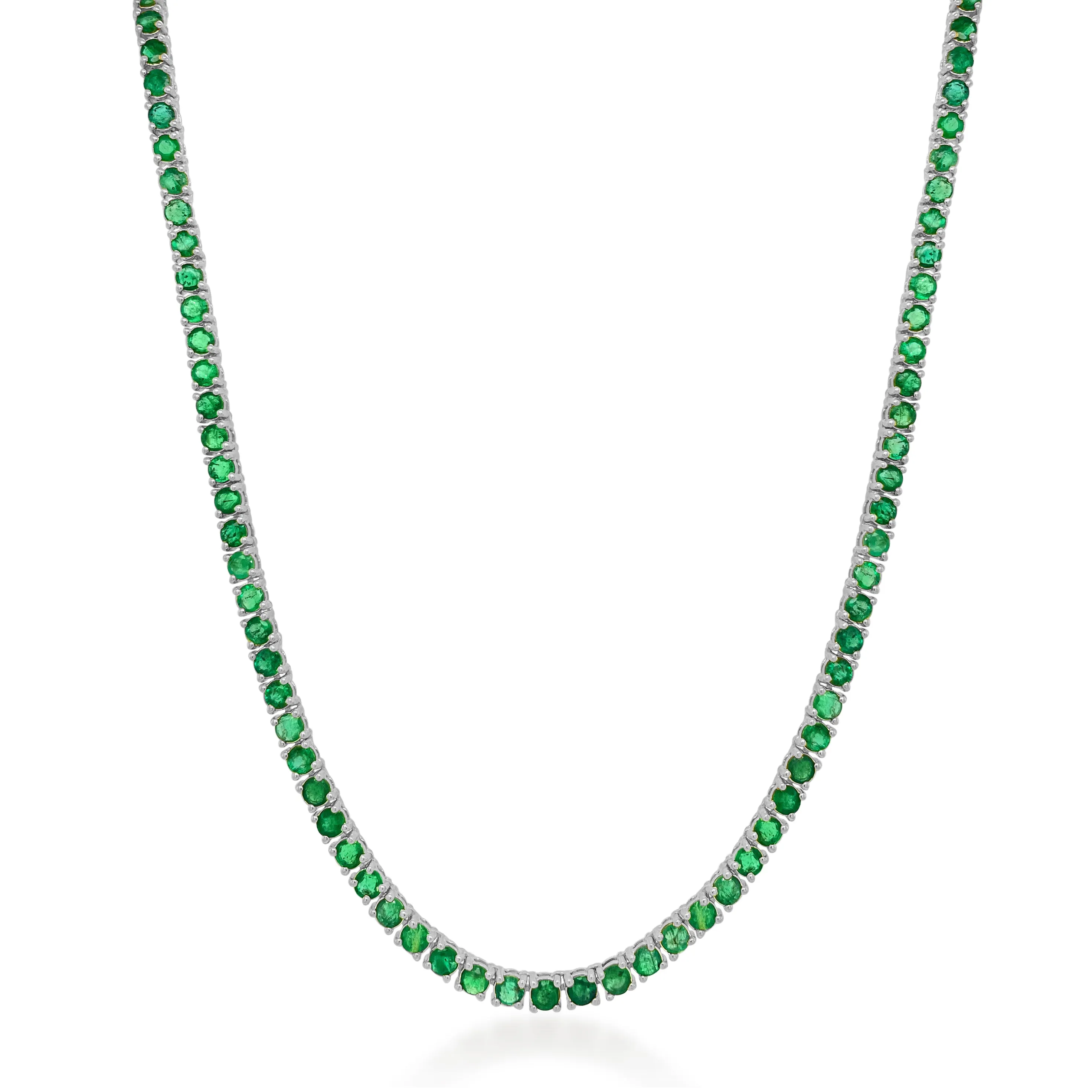 14k Gold & Green Emerald Tennis Necklace - 11.00ct