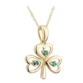 14K Gold Emerald Shamrock Necklace