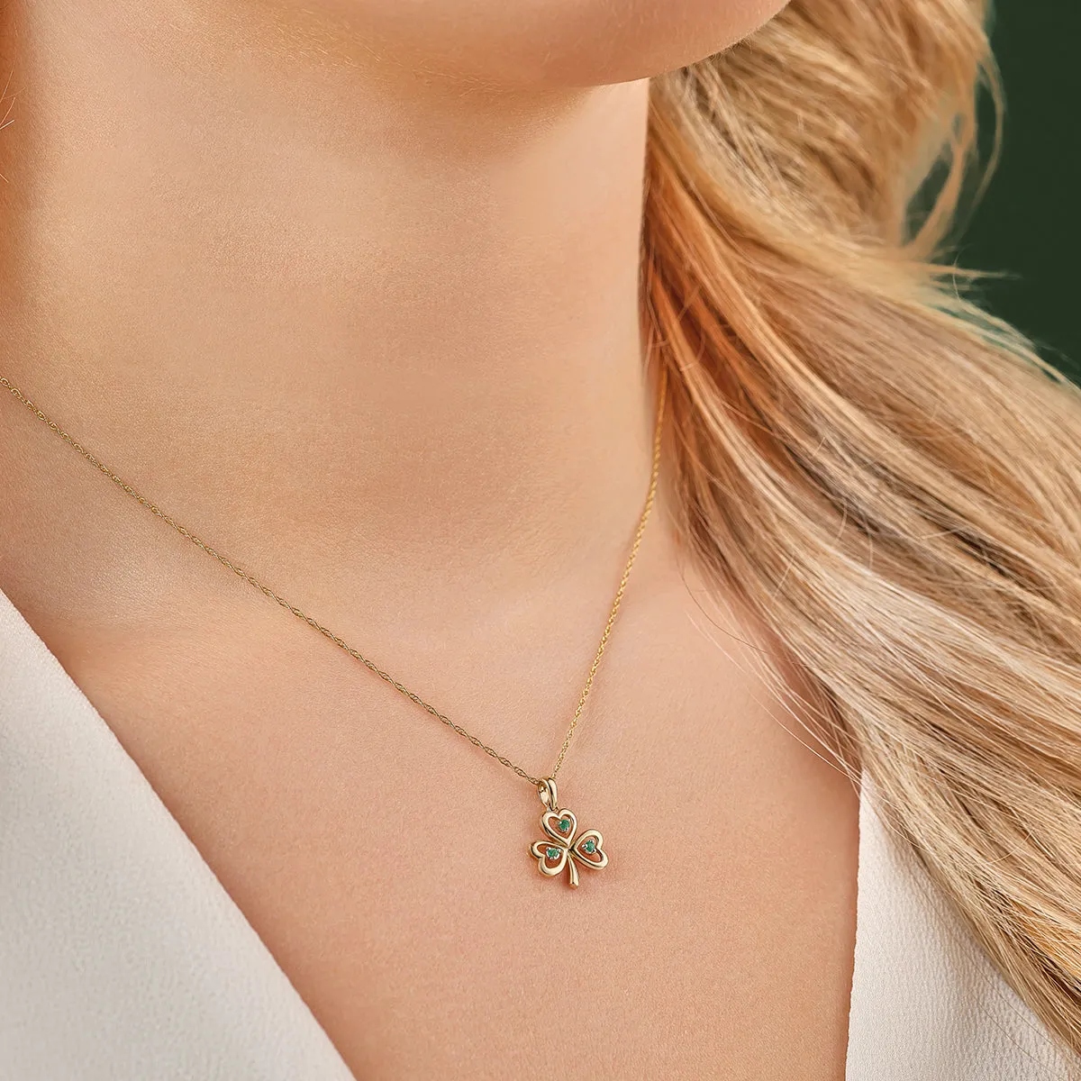 14K Gold Emerald Shamrock Necklace