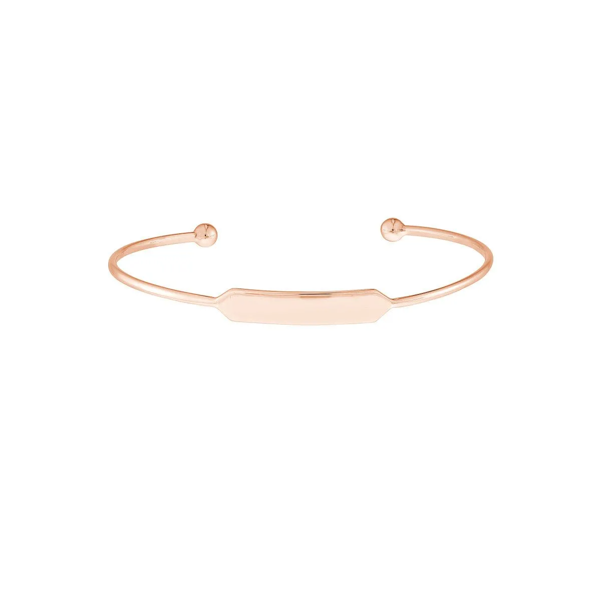 14K Gold Engravable Initial ID Cuff Bangle with Beaded Ends