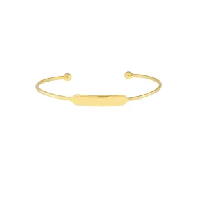 14K Gold Engravable Initial ID Cuff Bangle with Beaded Ends