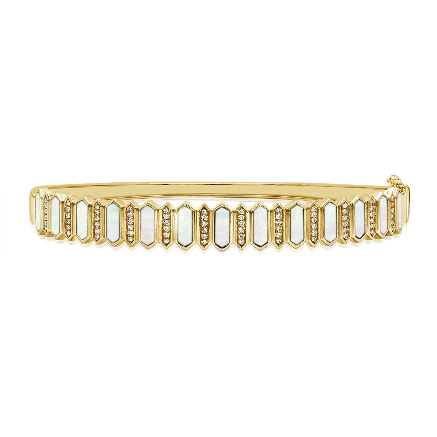 14K Gold Mother of Pearl & Diamond Bangle