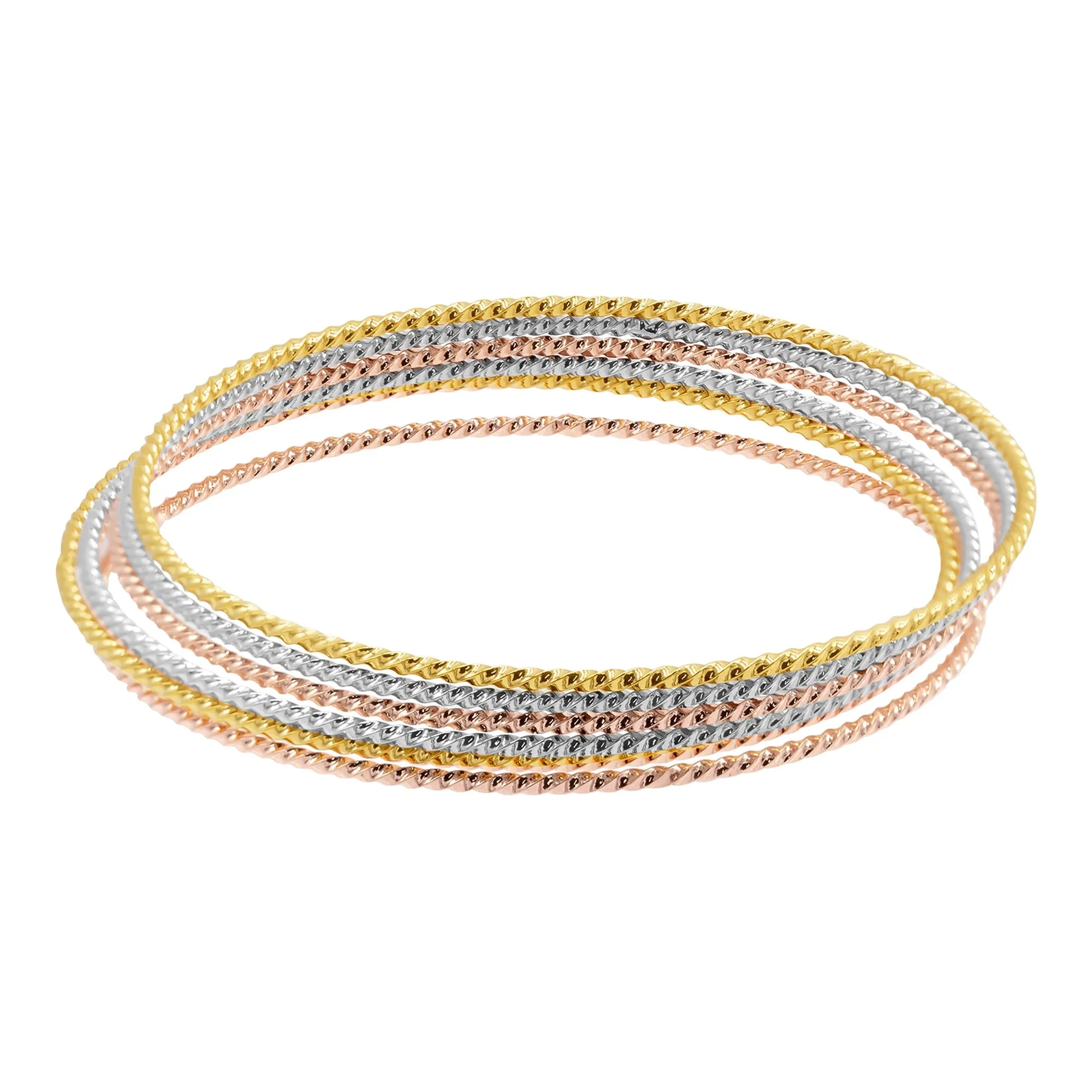 14K Gold Plated Tri-Color Skinny 7-Piece Bangle Set