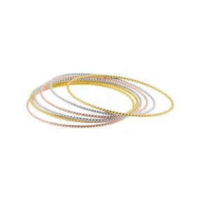 14K Gold Plated Tri-Color Skinny 7-Piece Bangle Set