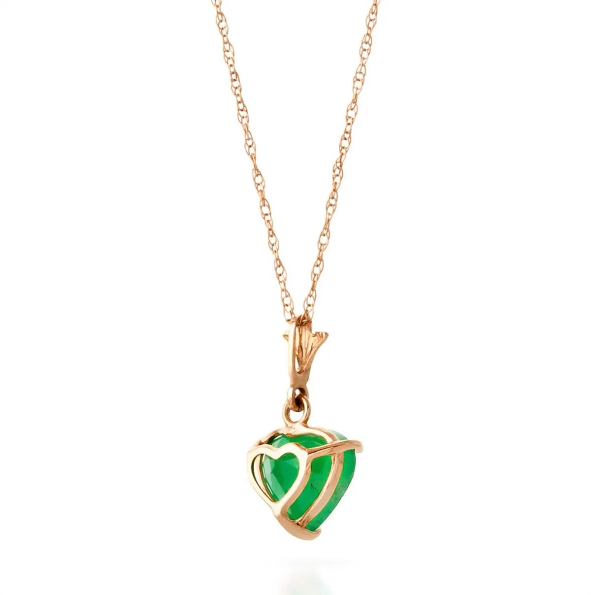 14K Solid Rose Gold Necklace w/ Natural Heart Emerald