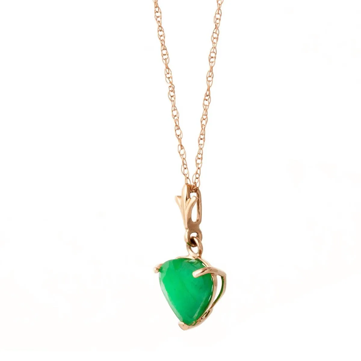 14K Solid Rose Gold Necklace w/ Natural Heart Emerald