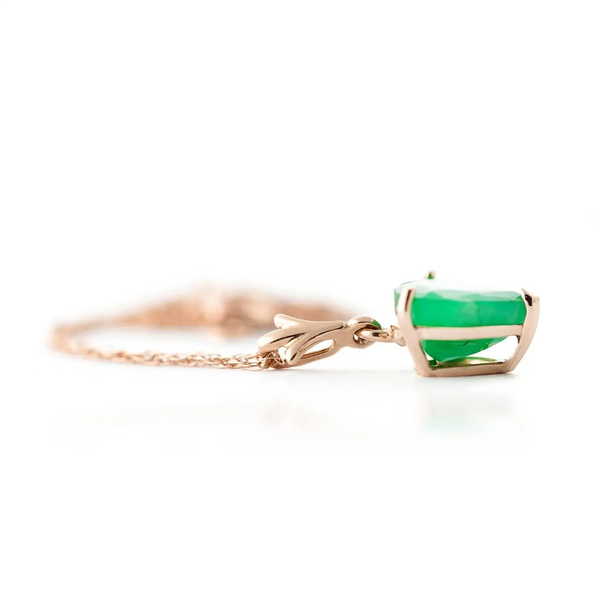 14K Solid Rose Gold Necklace w/ Natural Heart Emerald