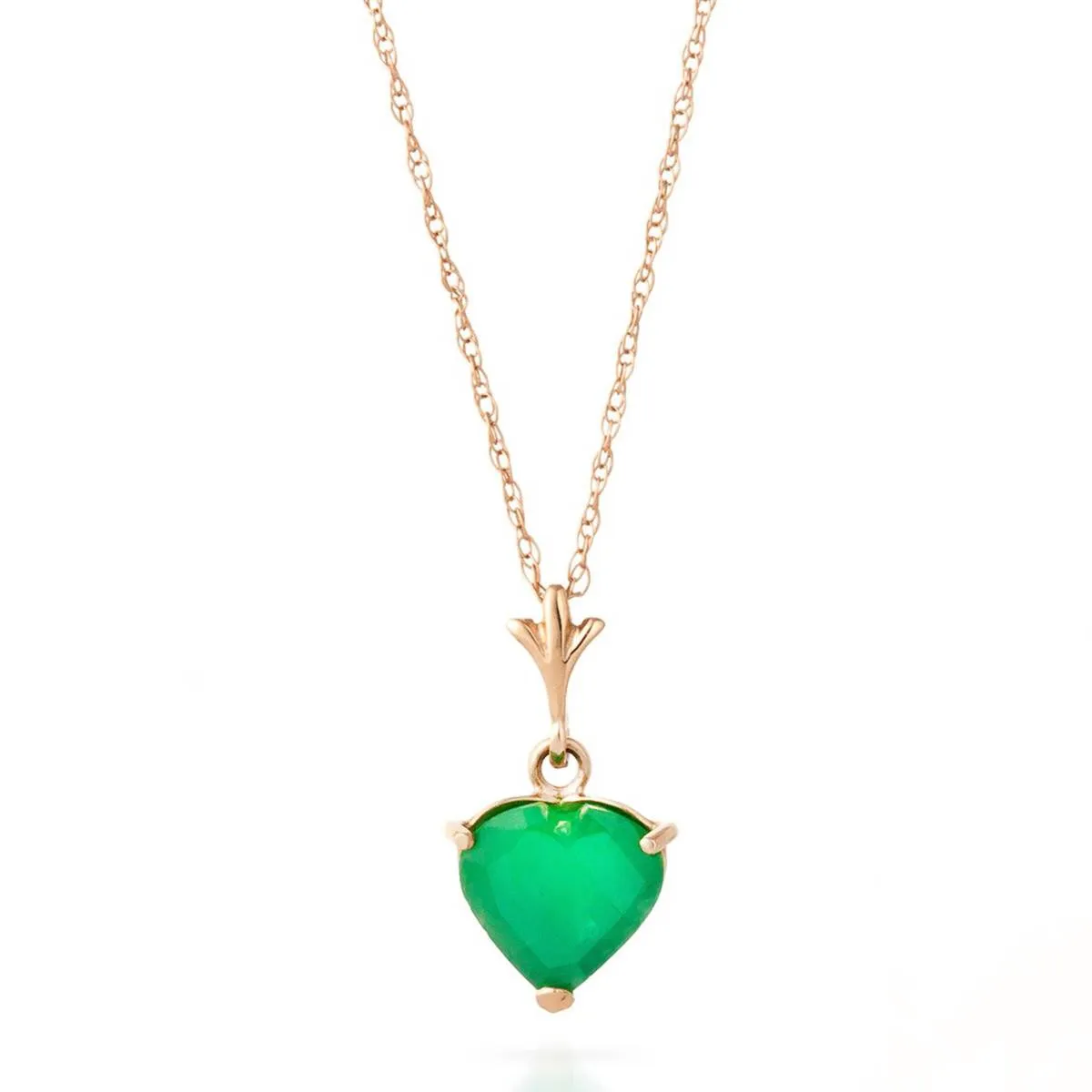 14K Solid Rose Gold Necklace w/ Natural Heart Emerald