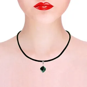 14K Solid White Gold & Leather Necklace Diamond & Emerald Jewelry