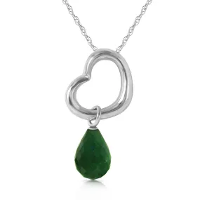 14K Solid White Gold Heart Necklace w/ Dangling Natural Emerald