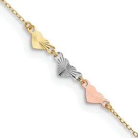 14k Tri-Color Adjustable Heart Anklet