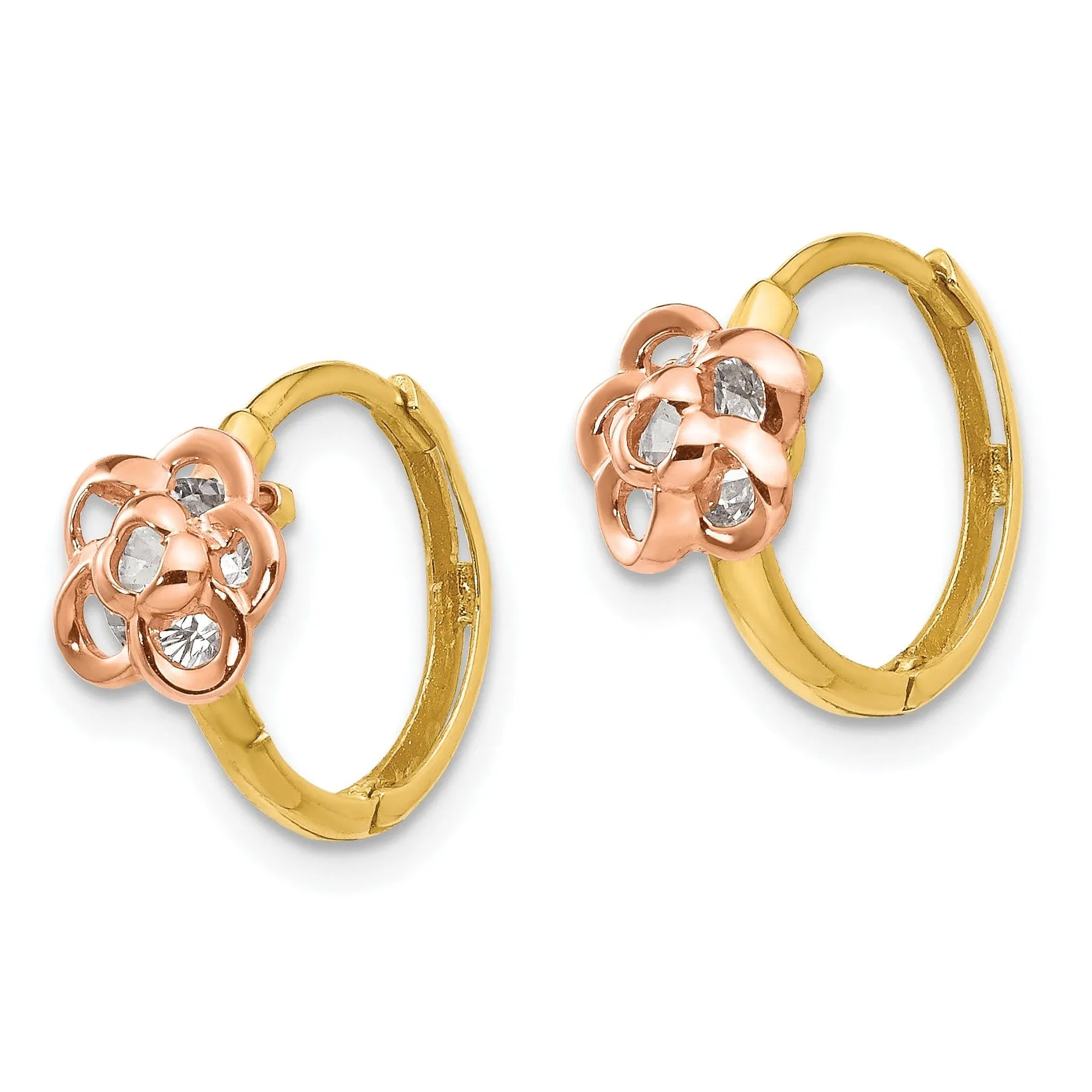 14k Two-tone Gold Flower Earrings