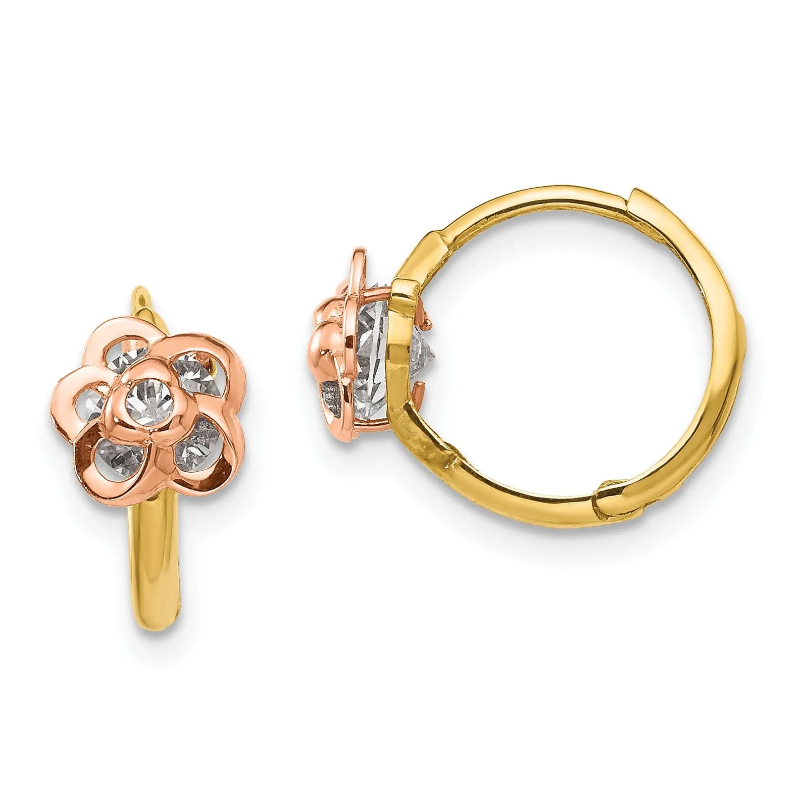 14k Two-tone Gold Flower Earrings