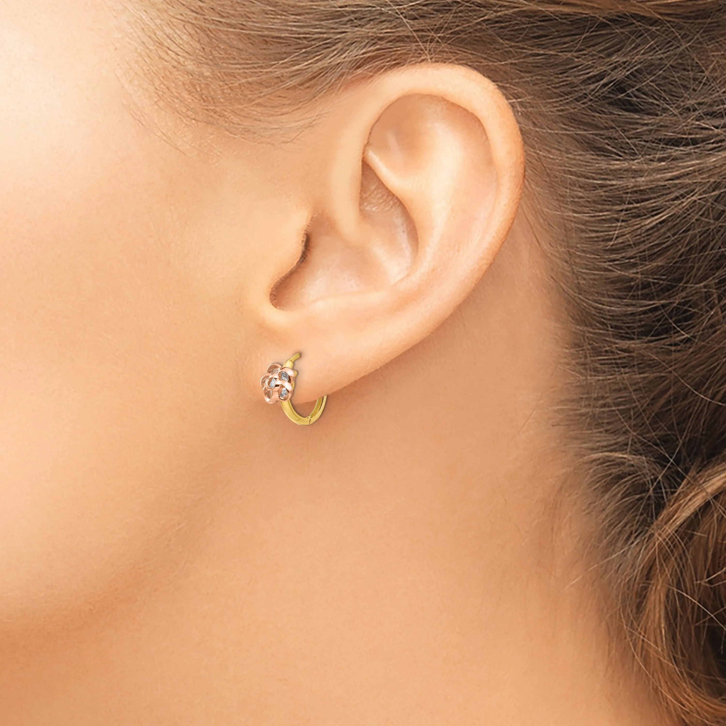 14k Two-tone Gold Flower Earrings