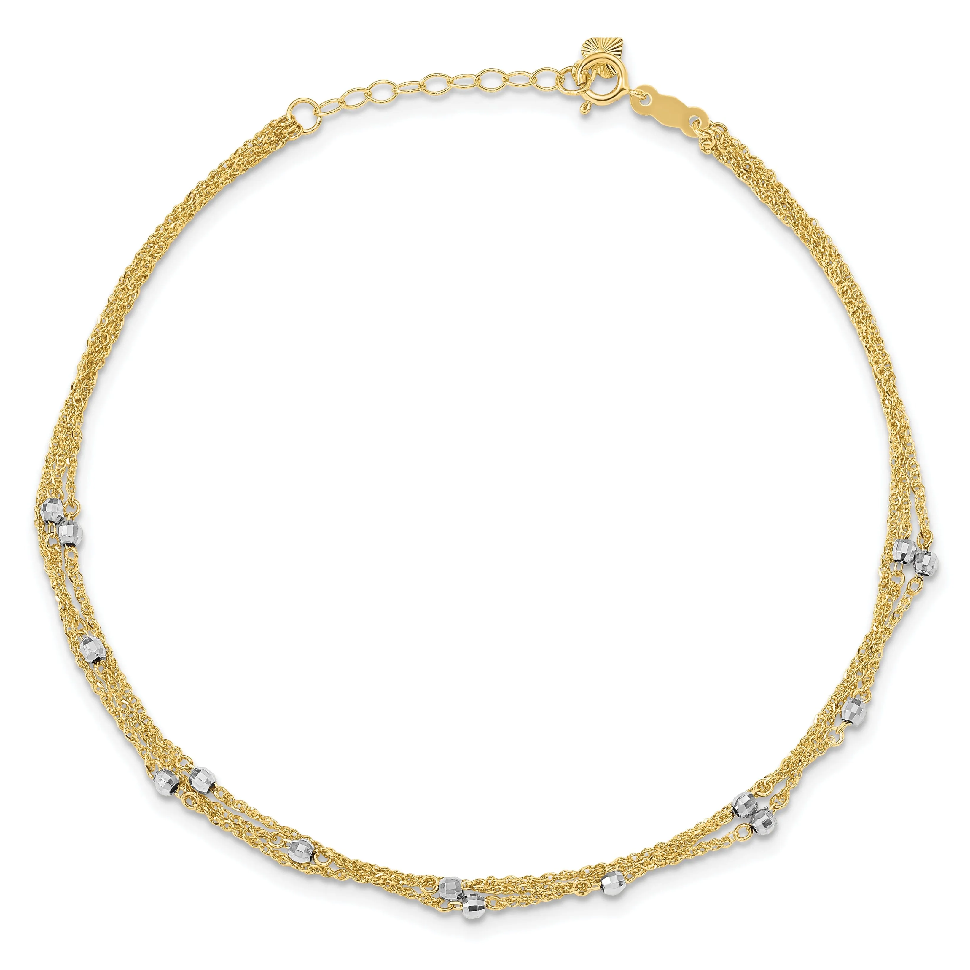 14k Two-tone Gold Triple Strand Design Anklet