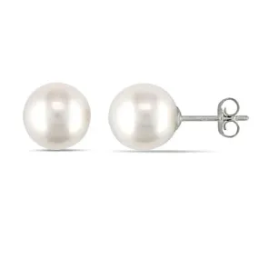 14K White Gold 6mm White Pearl Round Stud Earrings