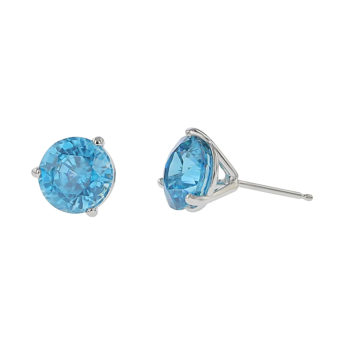 14K White Gold Cambodian Blue Zircon Stud Earrings