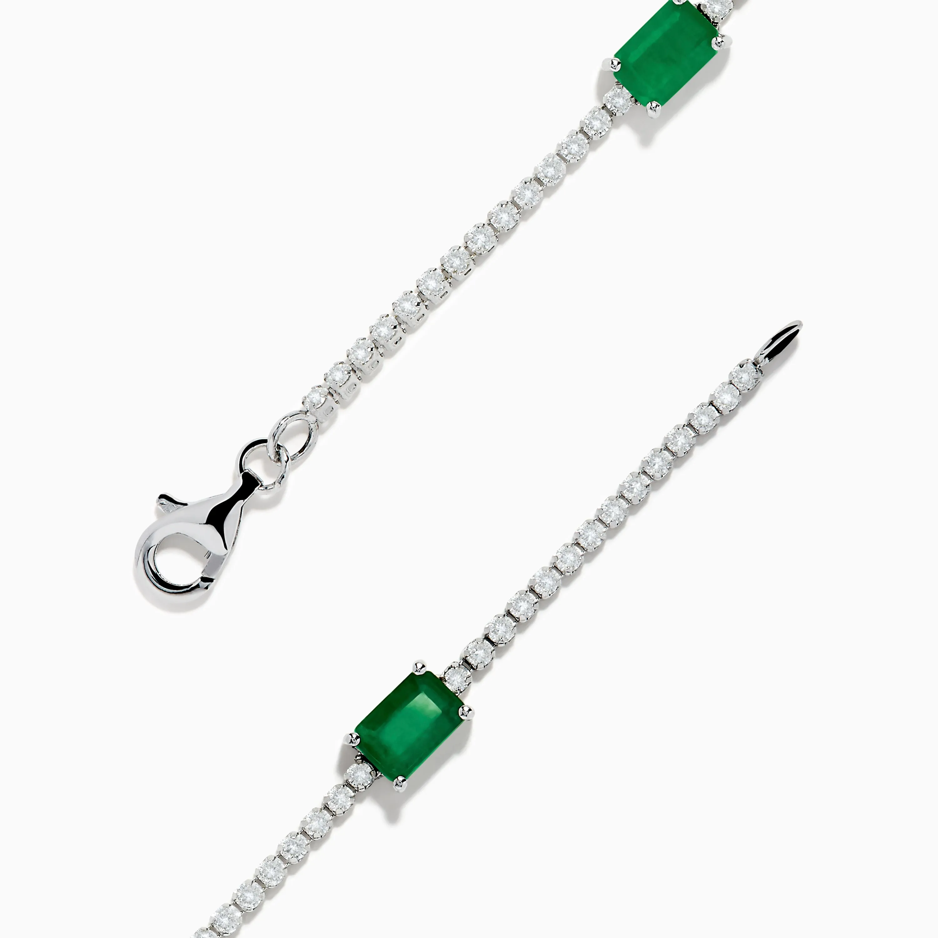 14K White Gold Emerald and Diamond Station Bracelet