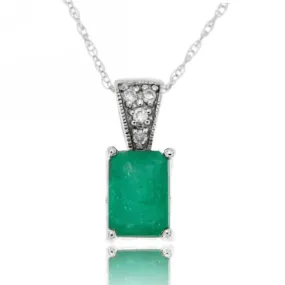 14k White Gold Green Emerald and Diamond Gemstone Pendant , Birthstone of May with 18" Chain.