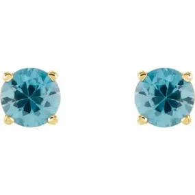 14K Yellow 5 mm Natural Blue Zircon Stud Earrings