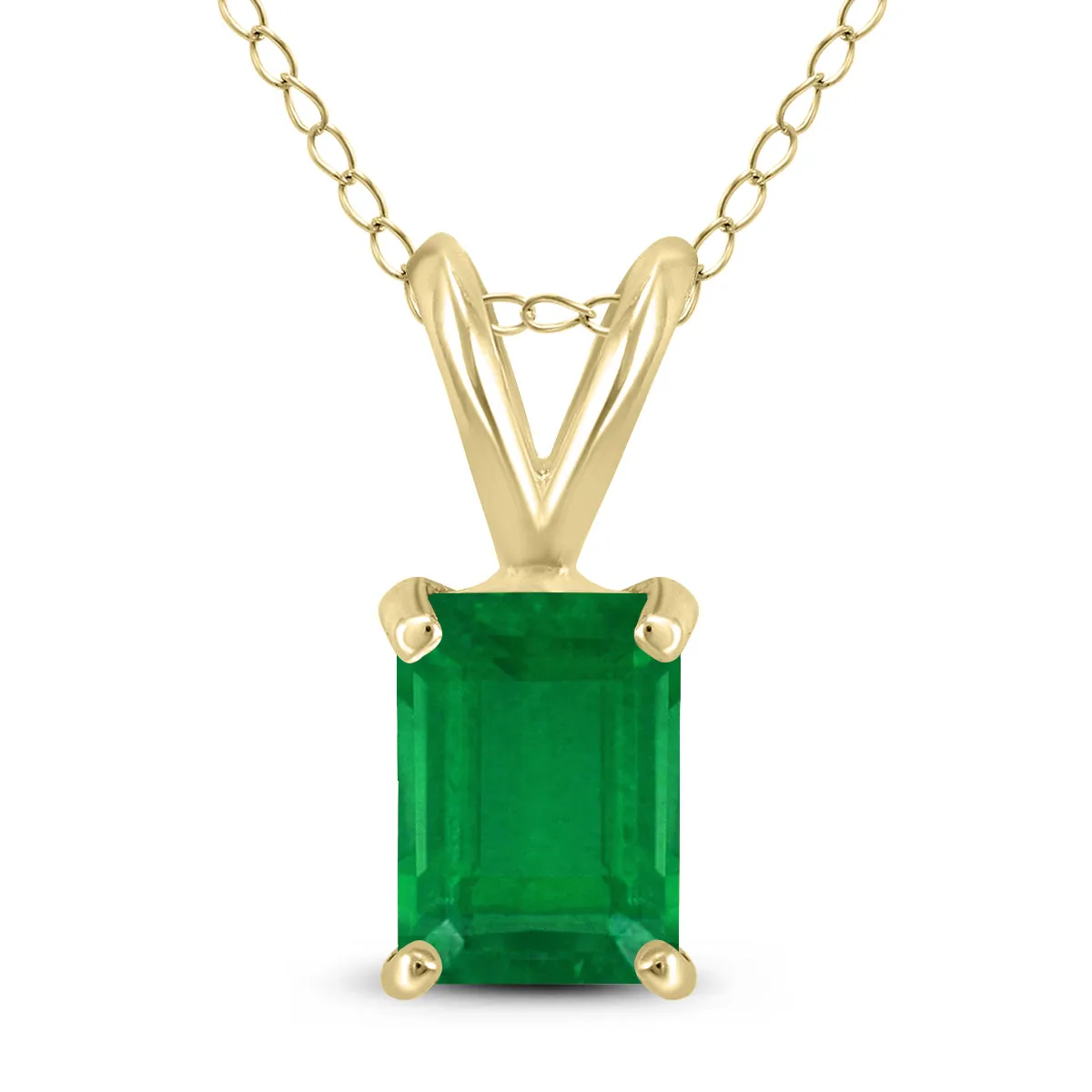 14K Yellow Gold 5X3Mm Emerald Shaped Emerald Pendant