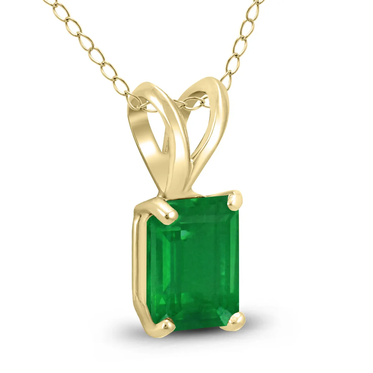 14K Yellow Gold 5X3Mm Emerald Shaped Emerald Pendant