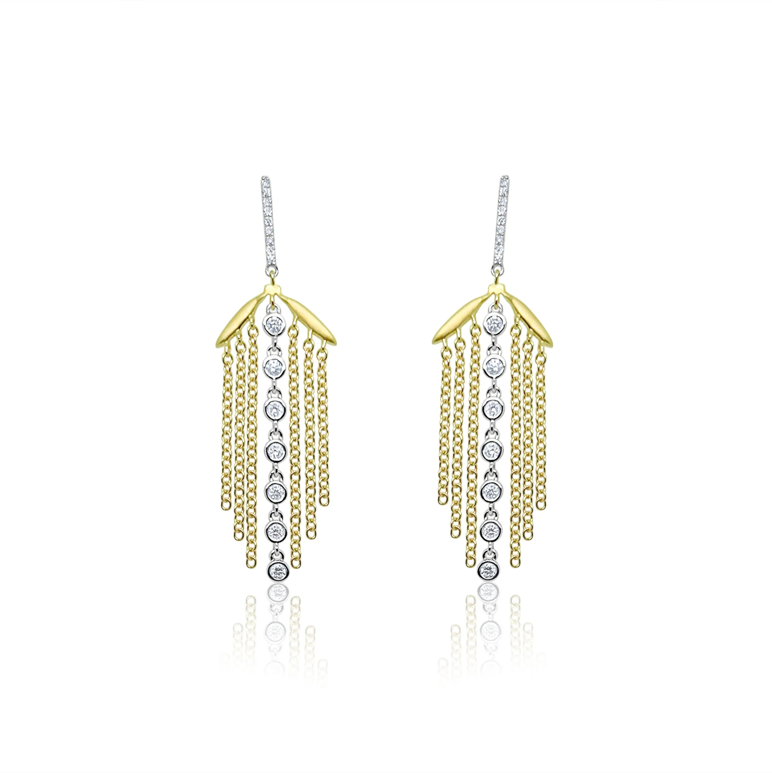 14K Yellow Gold and Diamond Chain Earrings