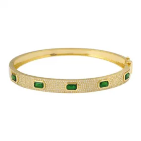 14k Yellow Gold Emerald Diamond Bangle