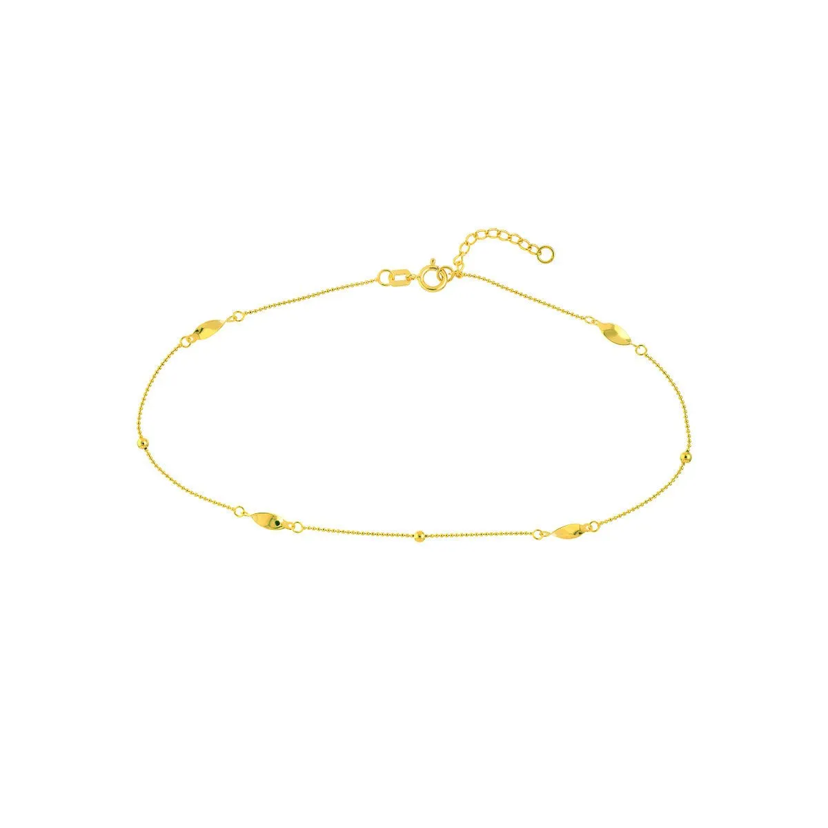 14K Yellow Gold Mini Bead and Twist Adjustable Anklet