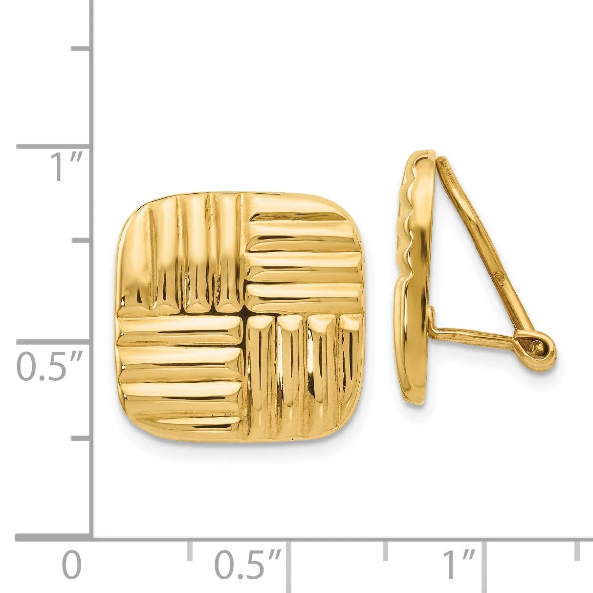 14k Yellow Gold Non-pierced Basket weave Earrings