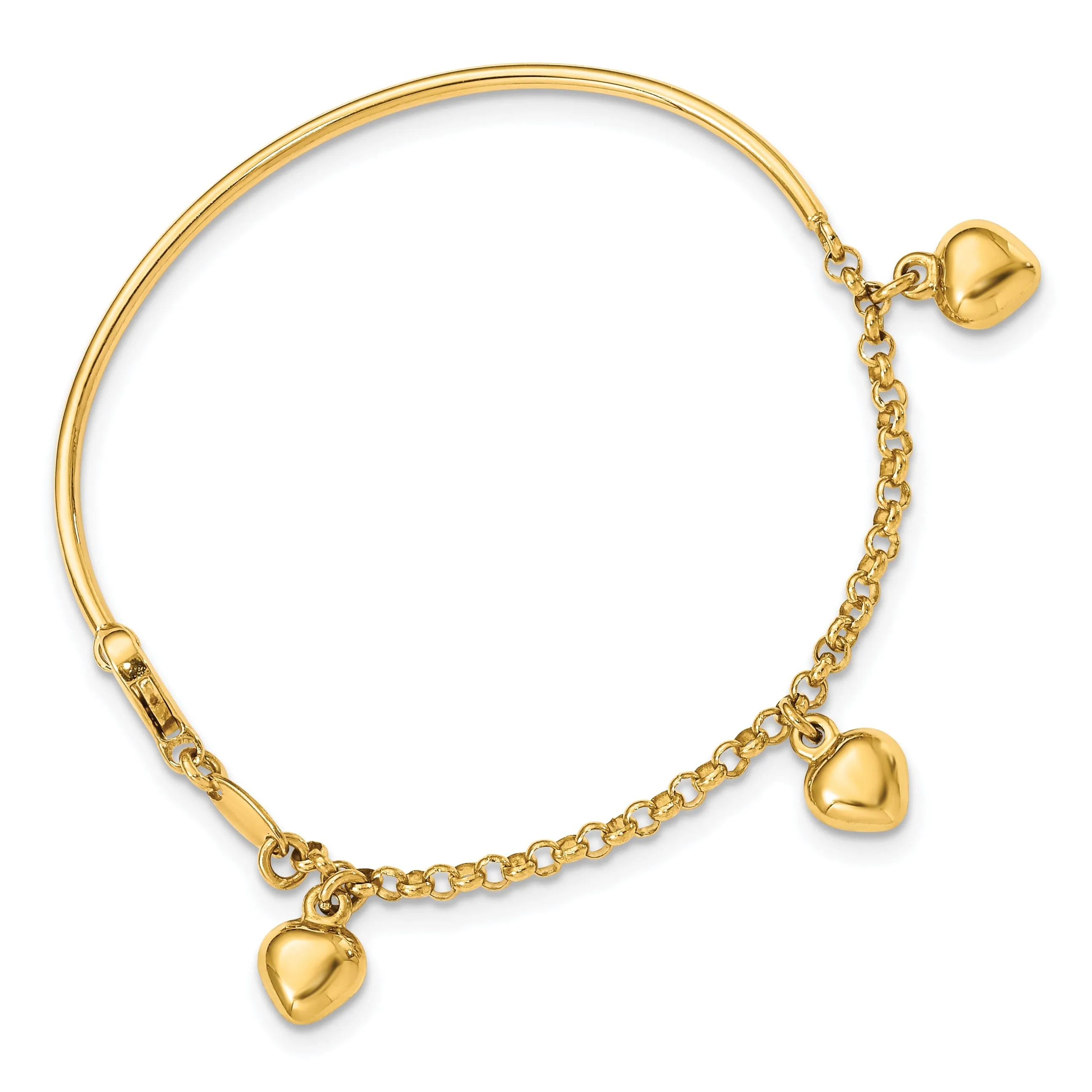 14k Yellow Gold Polished Dangle Heart Baby Bracelet