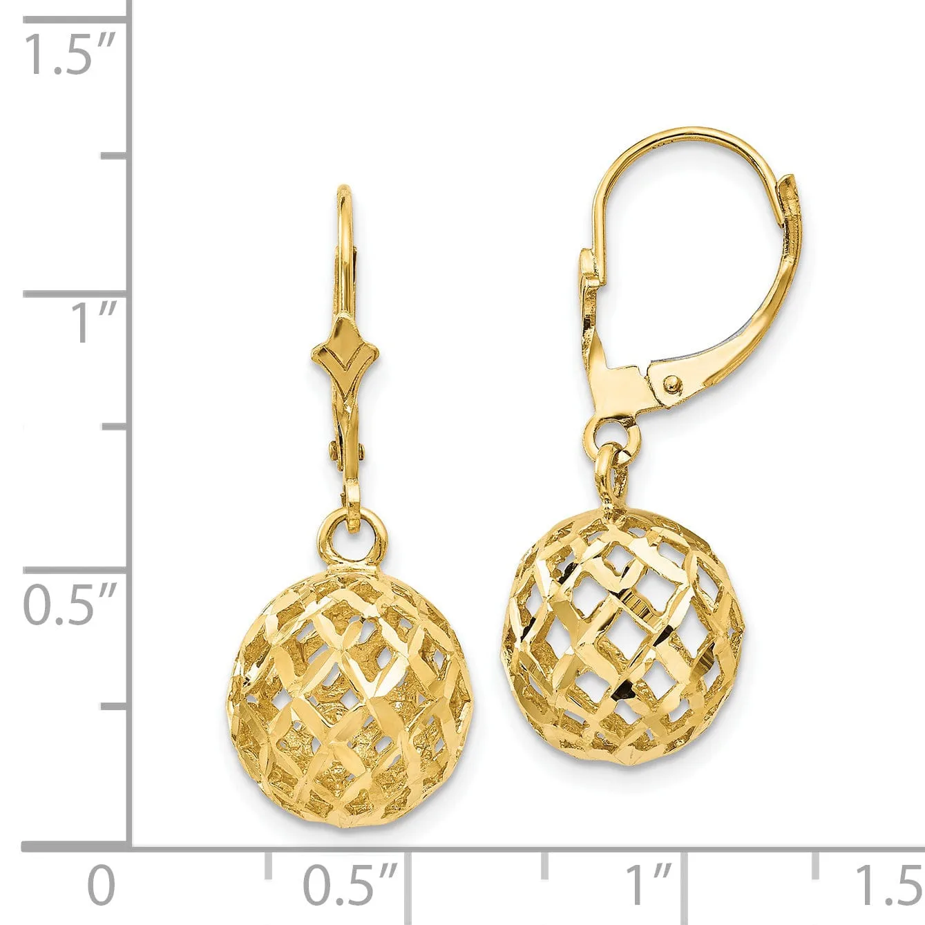 14k Yellow Gold Polished D.C Mesh Ball Earrings