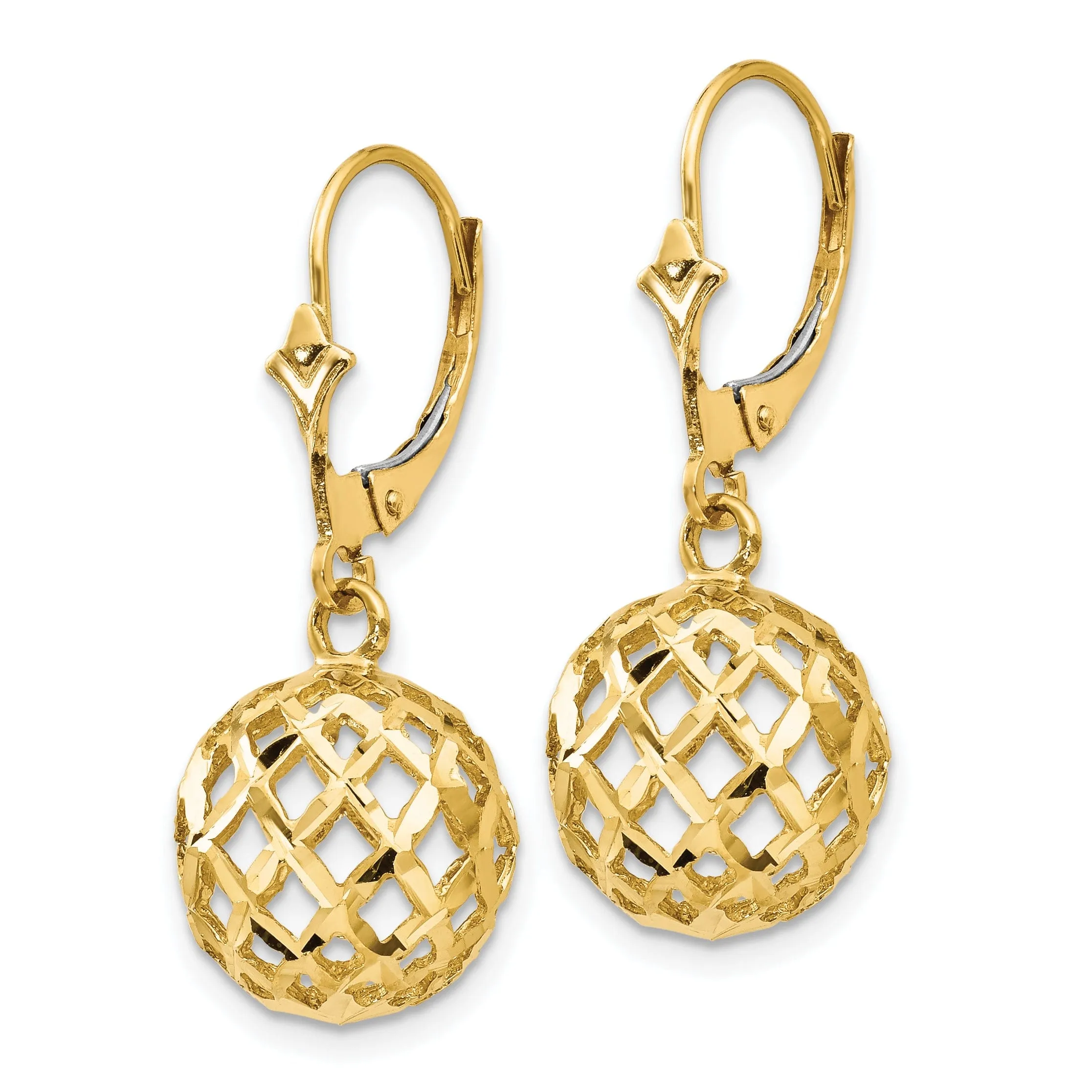 14k Yellow Gold Polished D.C Mesh Ball Earrings