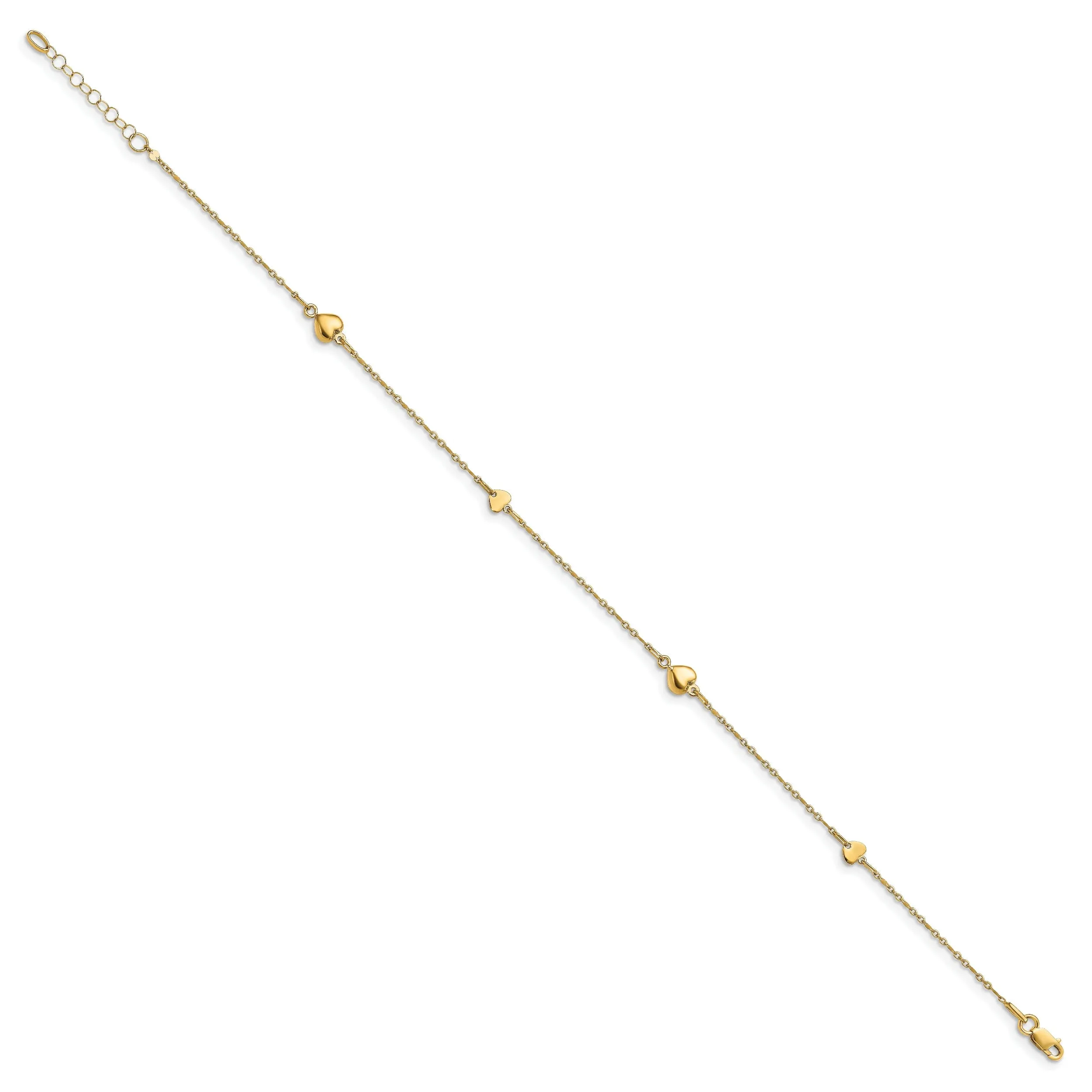 14k Yellow Gold Polished Heart Anklet