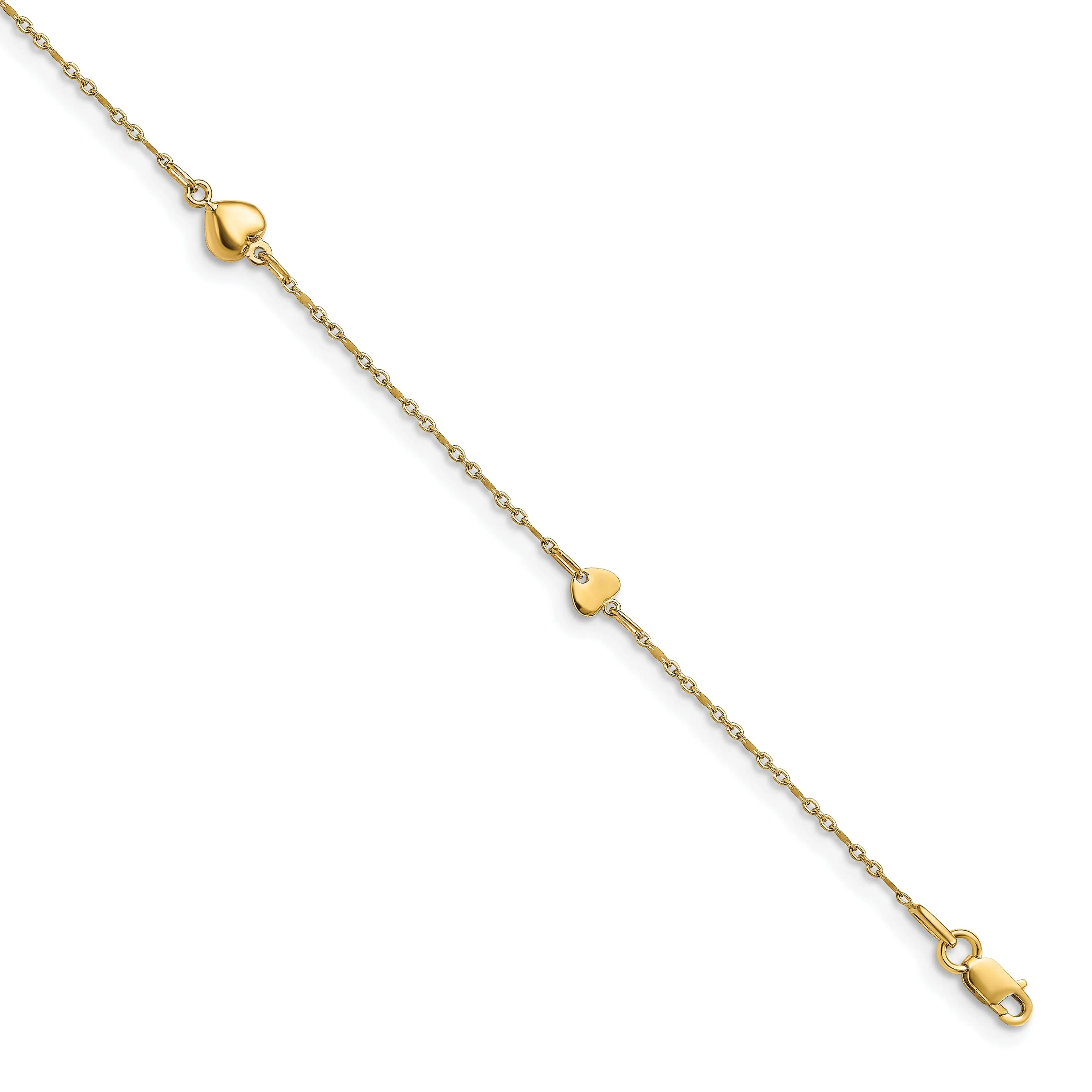 14k Yellow Gold Polished Heart Anklet