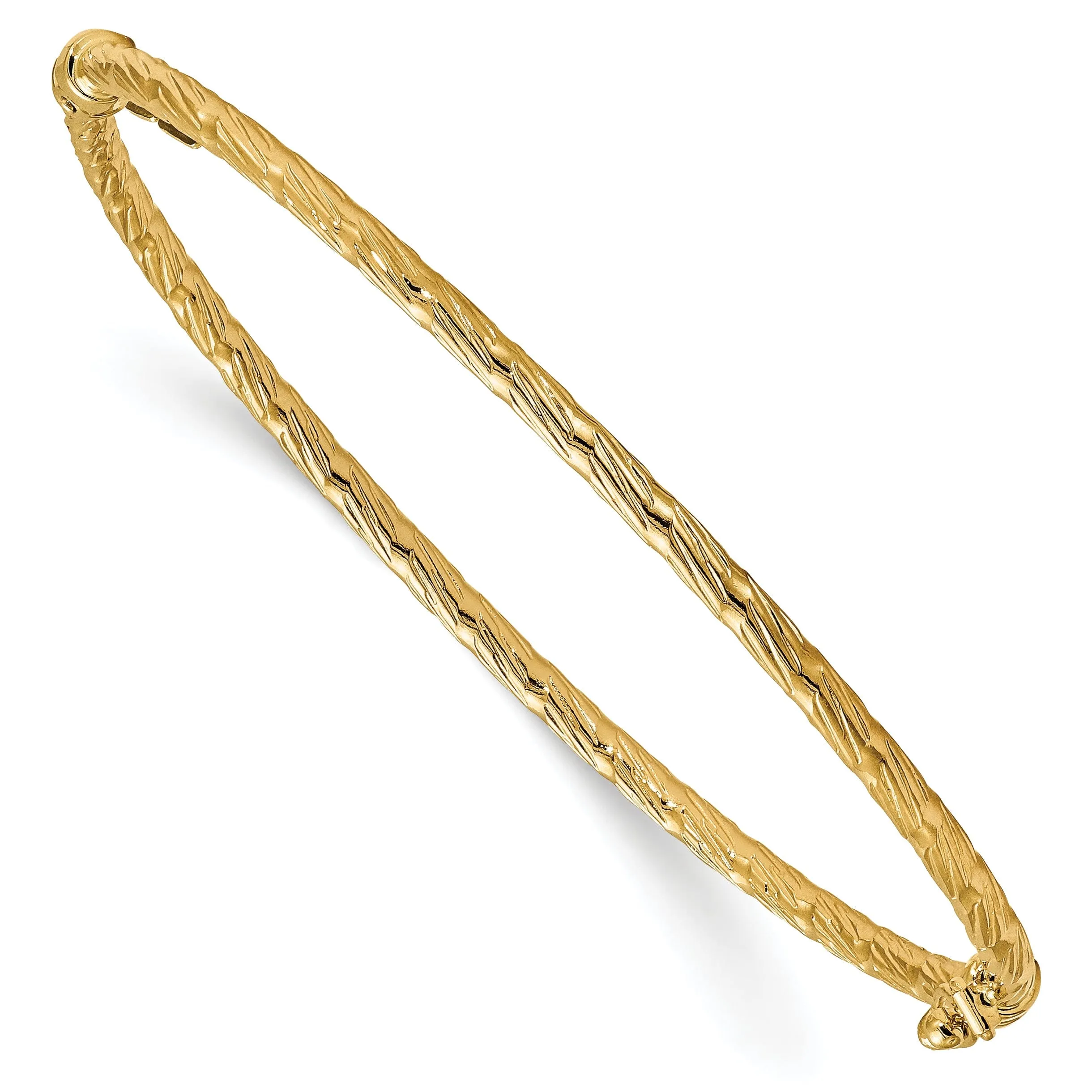 14k Yellow Gold Polished Textured Hinged Bangle