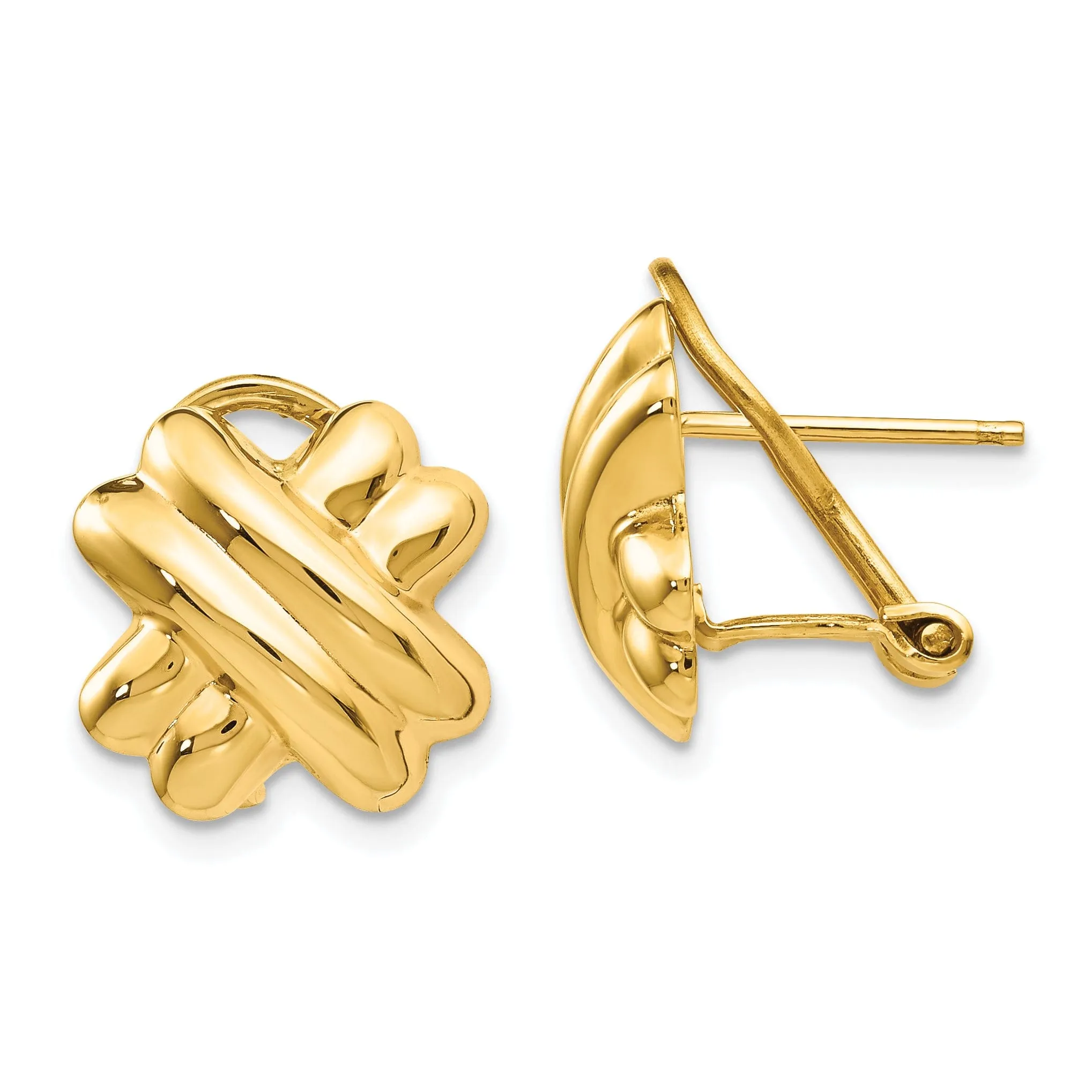 14k Yellow Gold Polished X Omega Back Post Earring