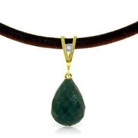 15.51 Carat 14K Solid Yellow Gold Leather Necklace Diamond Emerald