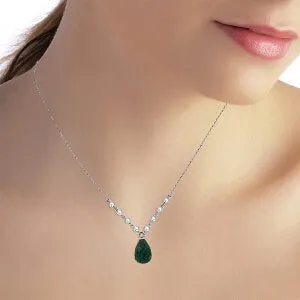 15.6 Carat 14K Solid White Gold Necklace Diamond Emerald