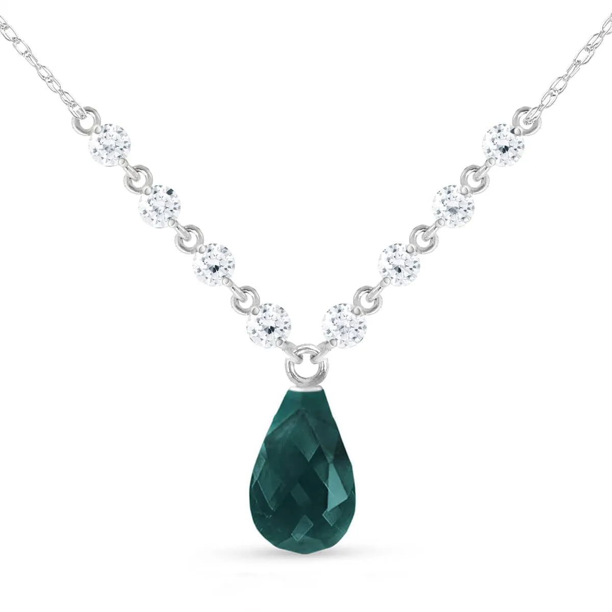 15.6 Carat 14K Solid White Gold Necklace Diamond Emerald