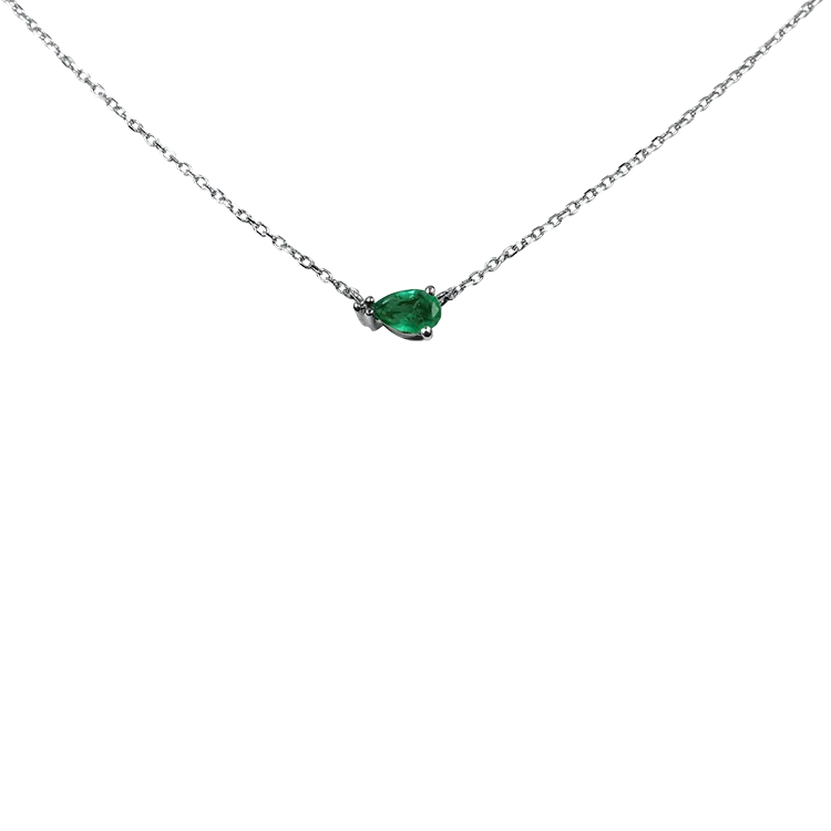 1870 Collection 10k White Gold Mini Pear Emerald Necklace