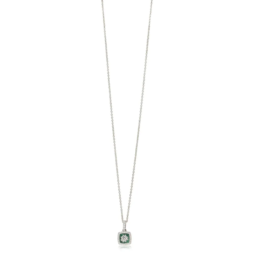 18ct White Gold Diamond & Emerald Necklace