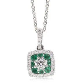 18ct White Gold Diamond & Emerald Necklace