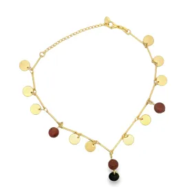 18K Gold Filled Brown Aventurine Gemstone Charm With Dangle Circles Anklet (E97)