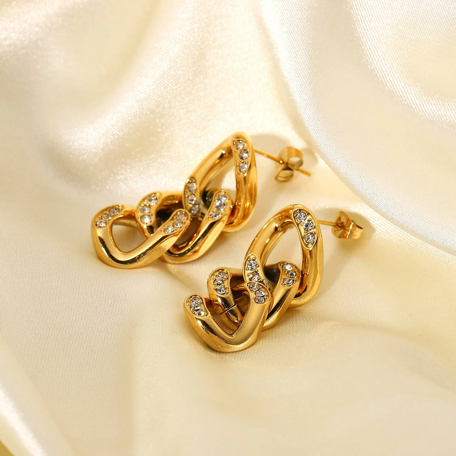 18K Gold-Filled Zircon Curb Drop Earrings