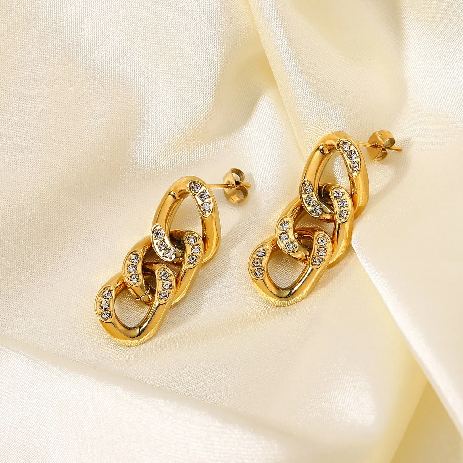 18K Gold-Filled Zircon Curb Drop Earrings