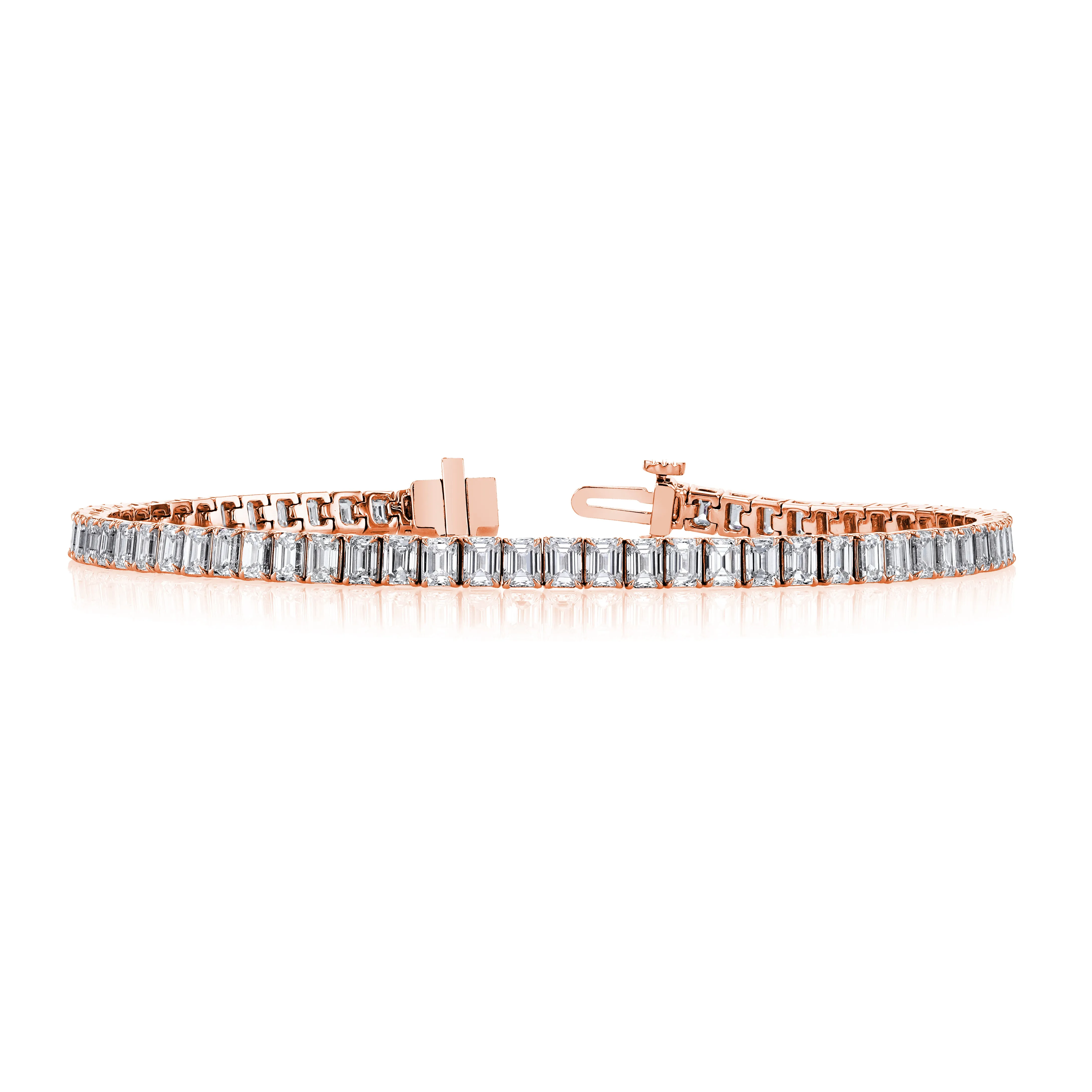 18K ROSE GOLD EMERALD-CUT DIAMOND TENNIS BRACELET - 7.89CTW