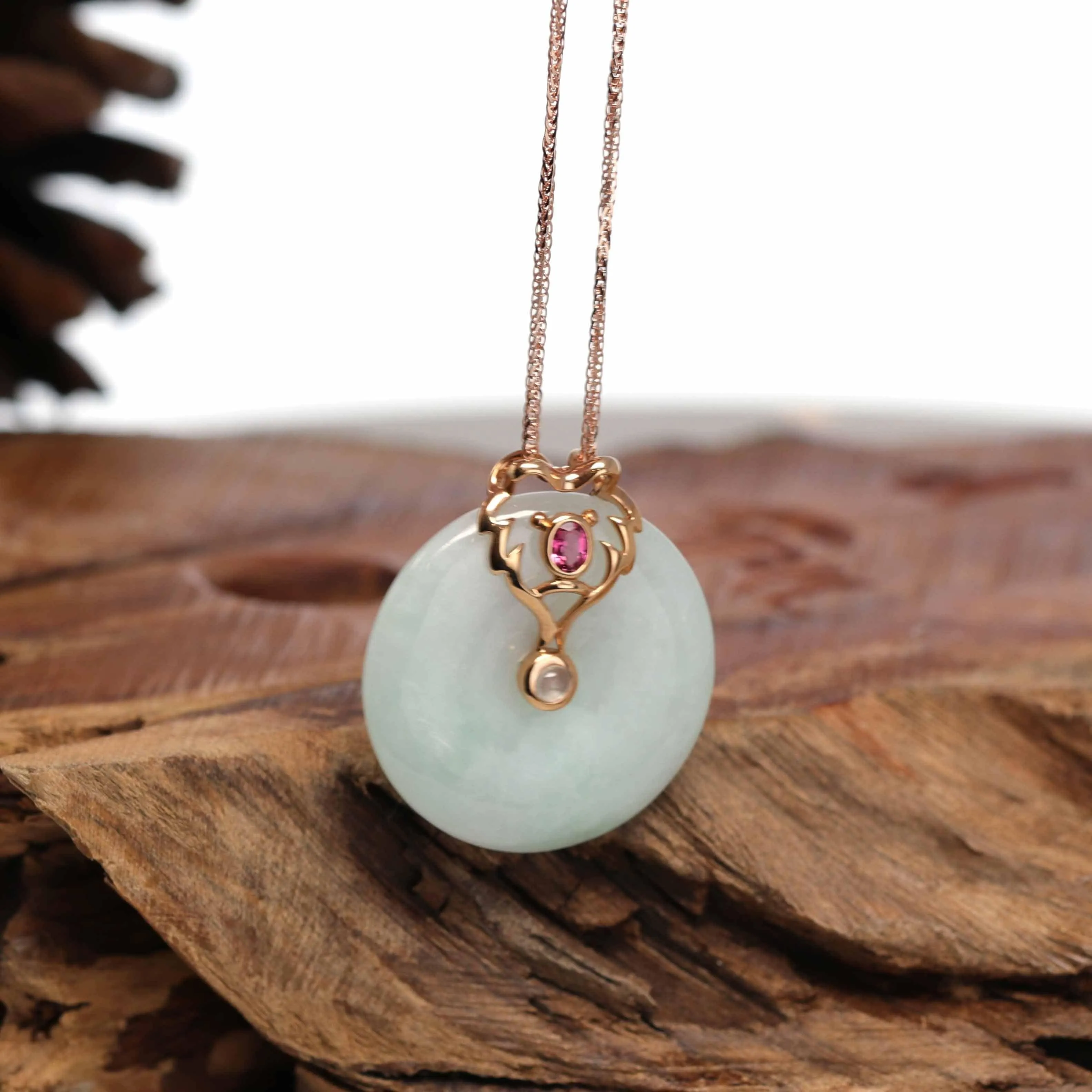 18k Rose Gold Genuine Jadeite Constellation (Leo) Necklace Pendant with Tourmaline