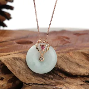 18k Rose Gold Genuine Jadeite Constellation (Leo) Necklace Pendant with Tourmaline