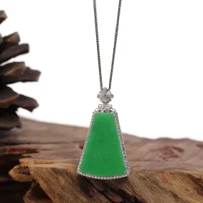 18K White Gold High-End Imperial Jadeite Jade "Ping An Wu Shi Pai" Necklace with Diamonds